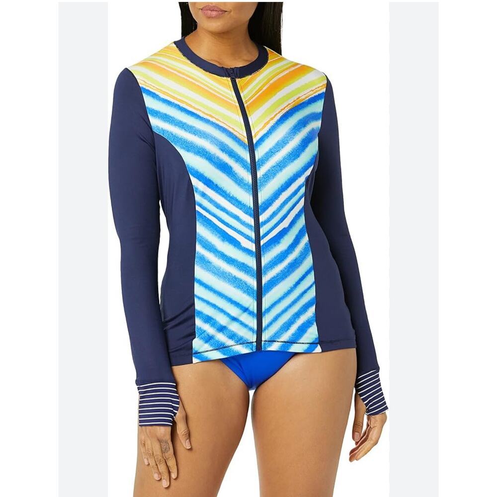 NWT 24th & Ocean Long Sleeve Zip Up Rash Guard With Zipper Blue Women's Size S